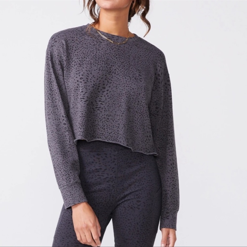 Monrow grey cheetah cropped sweatshirt